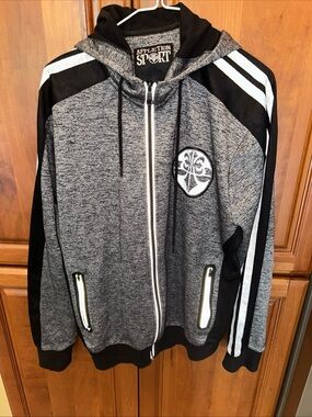 Affliction Sport Grey Zip-Up Hoodie with Black Accents and reflective accents